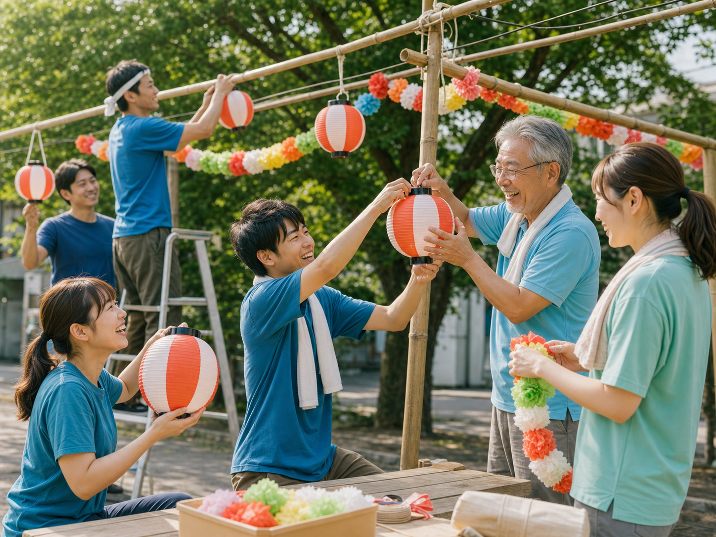 地域のお祭りを一緒に準備するボランティア