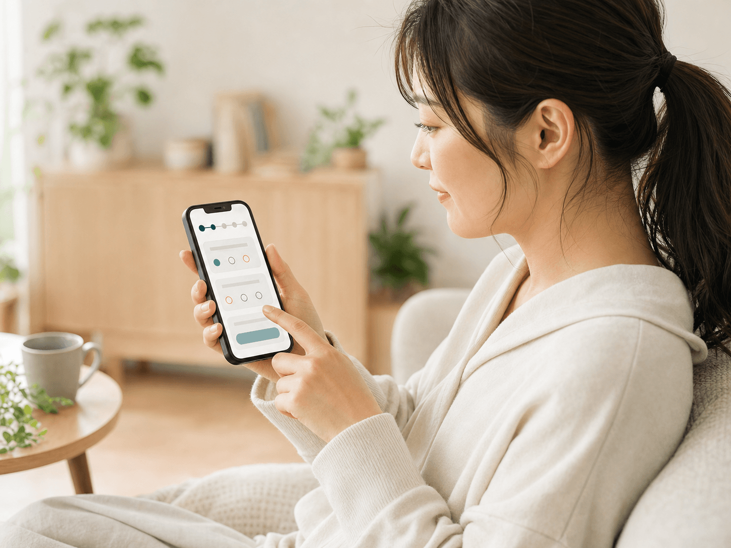スマートフォンで性格傾向チェックに回答する人